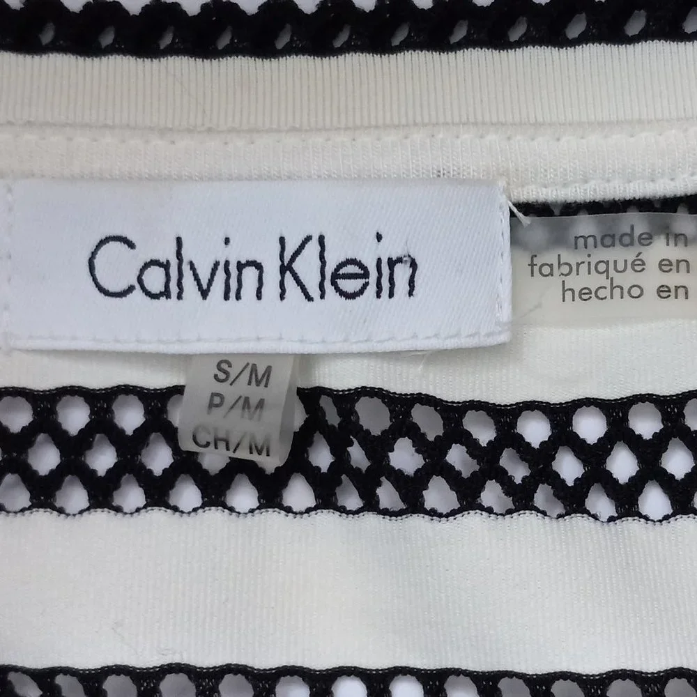 CALVIN KLEIN Black & White Striped Crochet Swim Cover Up Sz S/M - Picture 8 of 8